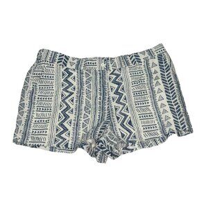 Aztec Print Womens Shorts L High Rise Pockets Elastic Waist Blue White